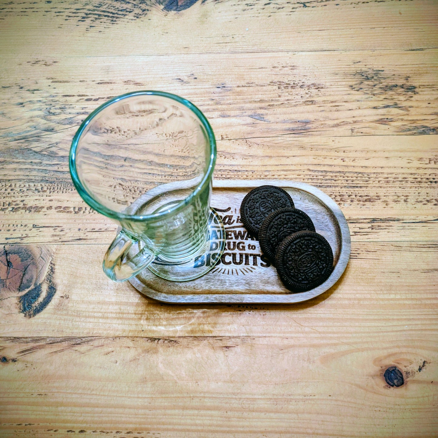 Funny Tea Tray – “Tea Is the Gateway Drug to Biscuits” Engraved Wooden Tray