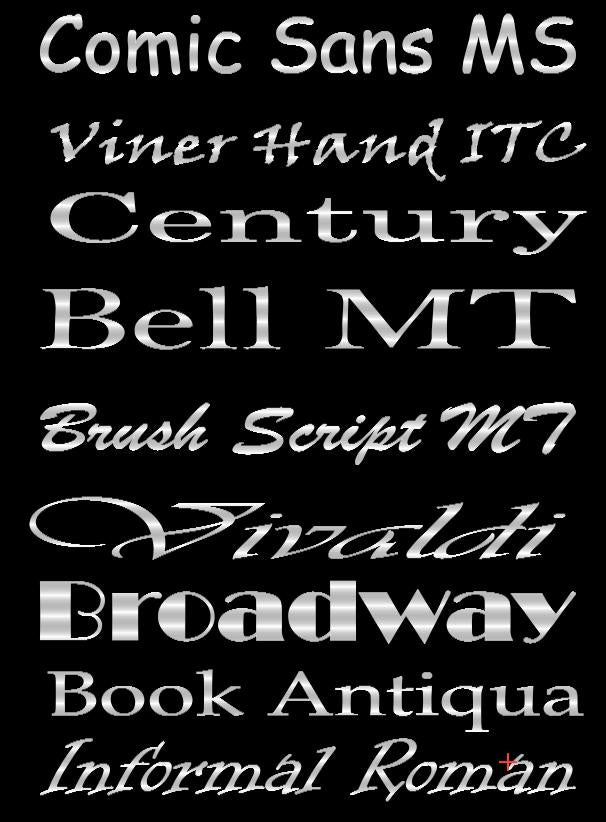 Font style options for engraving on the personalised leather grooming kit, including Comic Sans, Vivaldi, and Broadway.