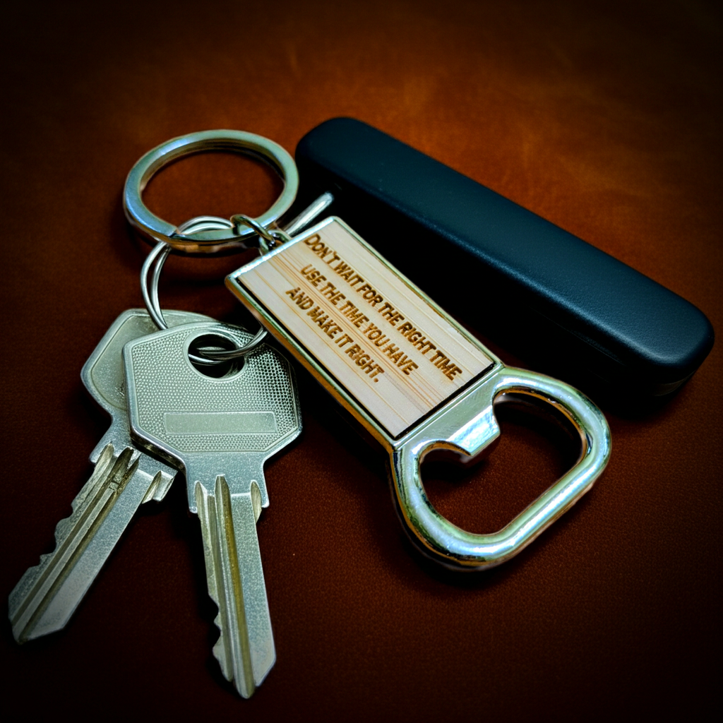 Laser Engraved Bottle Opener Keyring – Wood & Metal